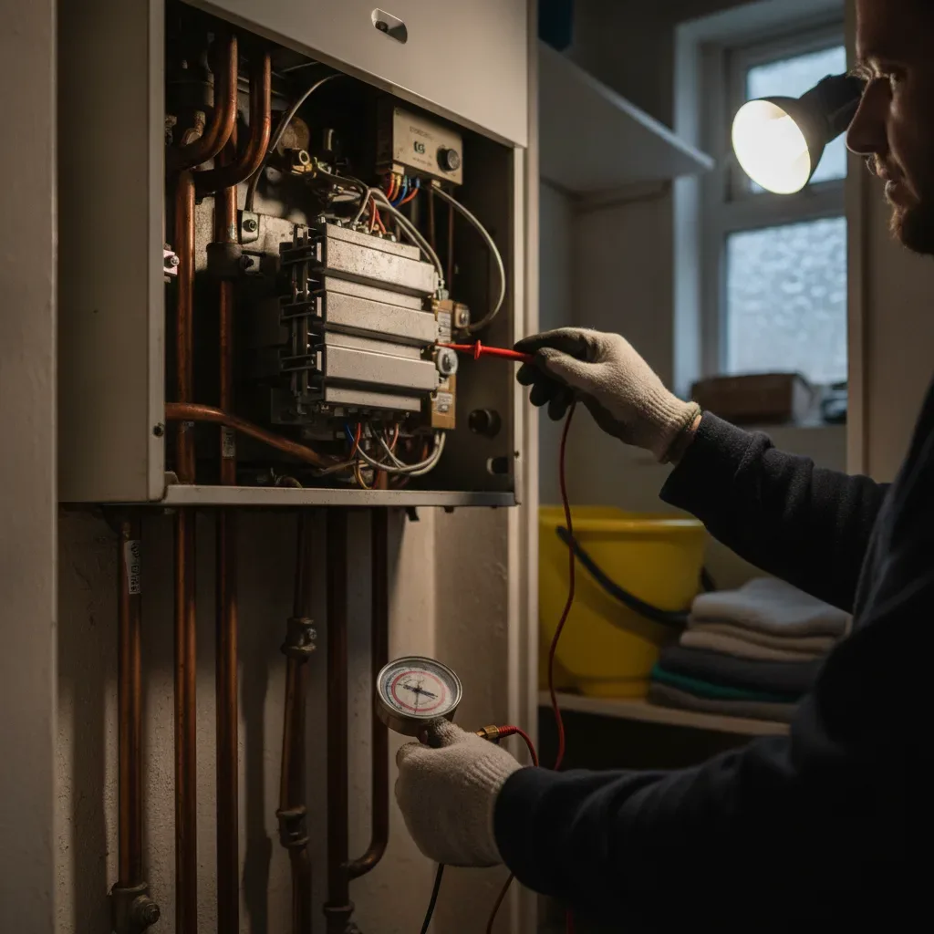 Technician diagnosing a faulty boiler in a Wath upon Dearne home