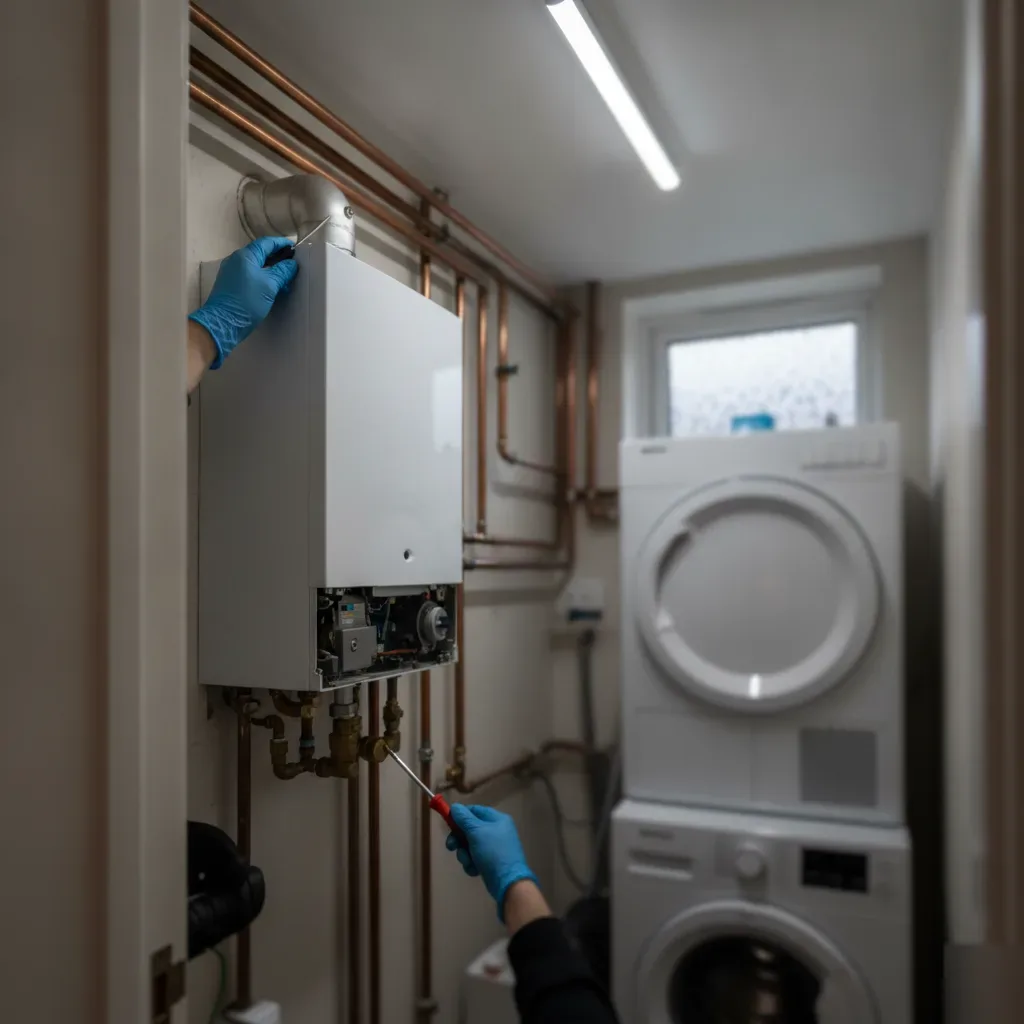 Technician servicing a gas combi boiler in Wath upon Dearne home