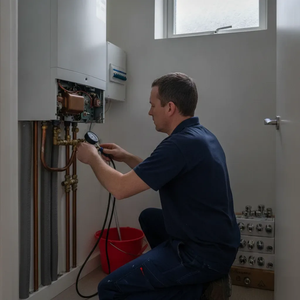 heating-system-repair-boiler-pressure-valve-wath-upon-dearne Technician repairing gas boiler pressure valve in Wath upon Dearne home