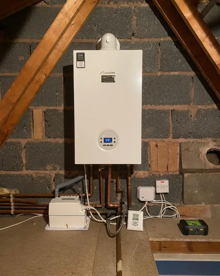 Boiler installed in a boarded loft space